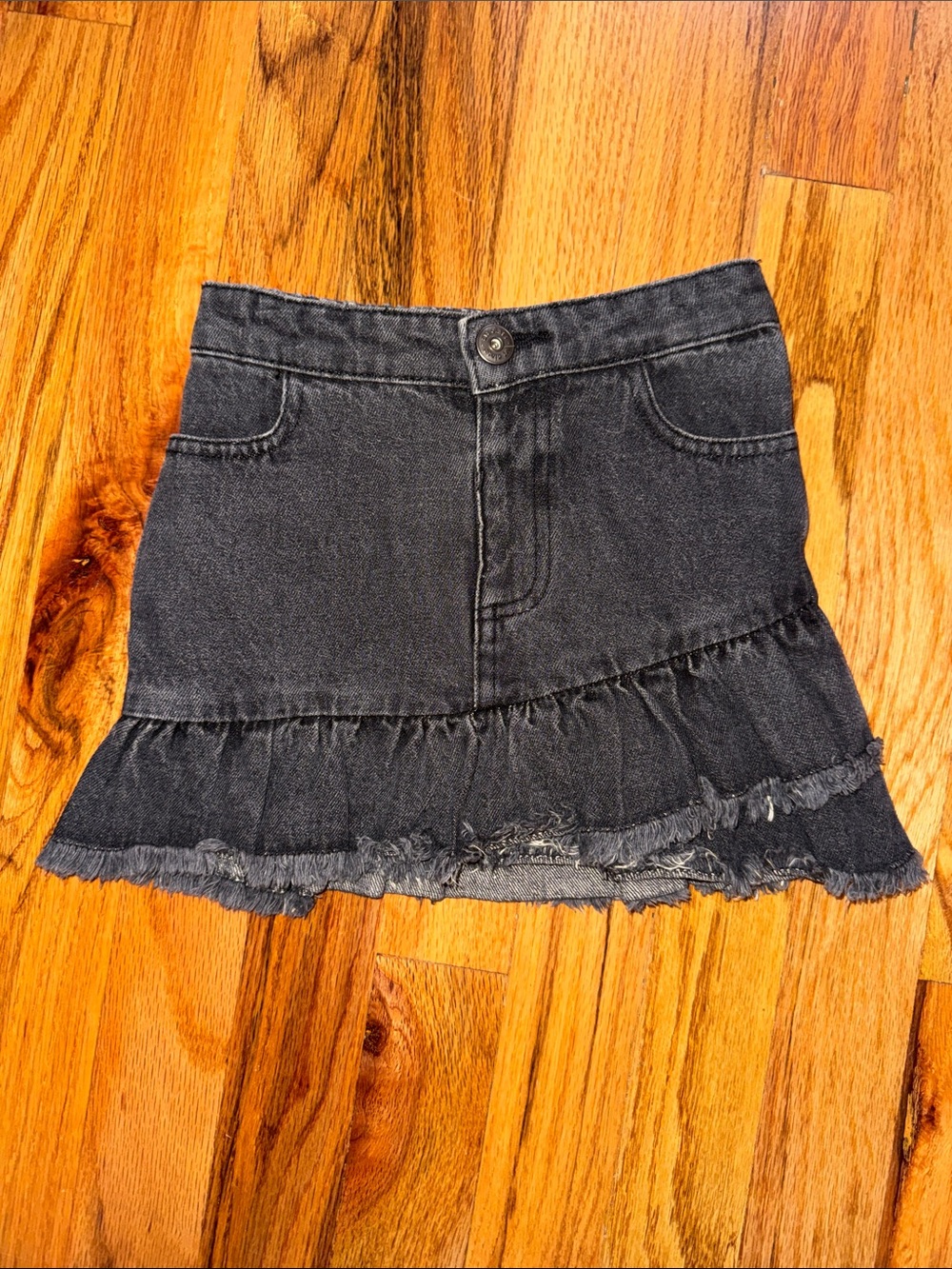 Dark Gray Denim Ruffle Mini Skirt